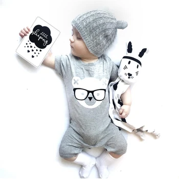 2020 mode Spædbarn tøj baby sparkedragt grå kortærmet tegnefilm bære one piece Jumpsuit, der passer nyfødt baby, dreng, pige tøj