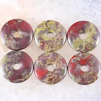 Natursten Donut Halskæde Vedhæng 30mm 40mm Runde Cirkel Healing Virkelige Red Dragon Blood Perle for Kvinder, Mænd, Smykker Gave 1stk