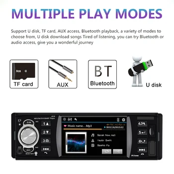 1 Din 4,1 Tommer Bil Radio Auto Dele TF USB-Hurtig Opladning Bluetooth 4.2 ISO Fjernbetjening Flerfarvet Belysning Audio Video MP5 Afspiller