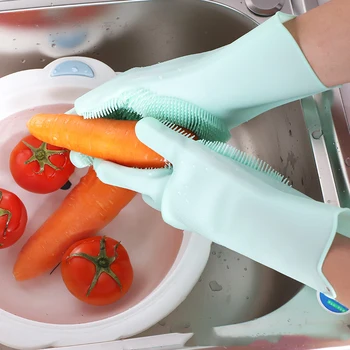 1Pair Tyk Opvask Rengøring Handsker Magic Silikone Gummi Skål Vaske Handske til Husholdnings-Skrubber-Køkken Rent Værktøj Krat