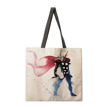 Akvarel superhelt linned stof casual tote taske foldable shopping bag genanvendelige strand taske damer skuldertaske