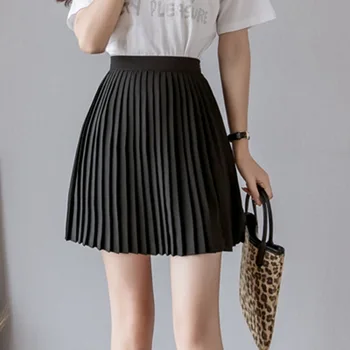Kvinder Pleasted Nederdele Dame 2020 Casual Høj Talje Sommer Nederdel Elegante Koreanske Kvinder Tøj Hvid Sort Sexet Kort Mini Skirt