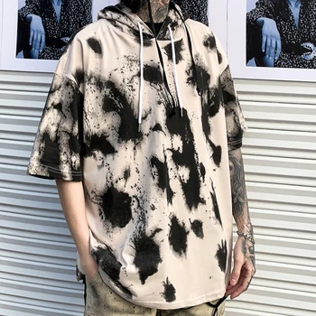 Hip Hop Uafgjort Døende Graffiti Mænd T-Shirt Harajuku Streetwear Mode Hooded Tops Tees 2021 Casual Bomuld Kortærmet