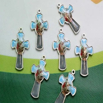 50 stykker / blue Mary ikon på tværs af Kristus Jesus kryds ikon vedhæng, kors, Kristi kors halskæde DIY tilbehør.