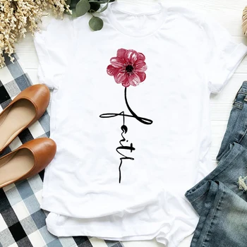 Kvinder Lady Blomst Tegnefilm Tro Brev Casual Tøj Print Dame Tøj, T-Shirt Tee for Tshirt Kvindelige Top Grafisk T-shirt