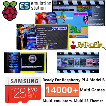 Arcade-Konsollen 2 Spillere Klassiske Retro Spil Raspberry Pi 4 Model B(1G Ram Edition) ES Retropie 40+ Emulatorer 128G 14000+ Spil