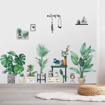 Store, Nordiske stil, Grønne Blad Potteplanter Wall Stickers til Soveværelse, Stue Væggen Indretning Flytbare Vinyl Decals Kunst boligindretning