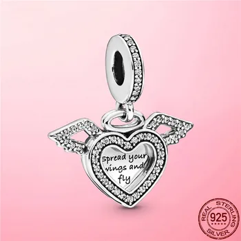 Høj Kvalitet 925 Sterling Sølv Hjerte og englevinger Heart Charm Perler passer Oprindelige Vedhæng Armbånd Sølv 925 Smykker Gave