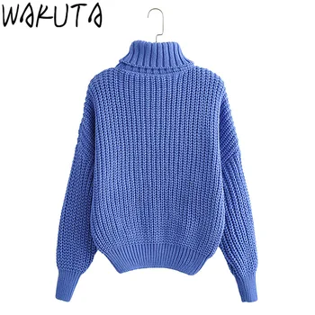 WAKUTA Womens Solid Trøjer og Pullovers 2020 Efterår og Vinter Simpel måde Hamp Patttern Smarte Løs Strik Trøjer O-hals