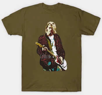 Kurt Cobain Rød Jakke Guitar Foto Sort T-Shirt Herre Licens Band Tee Nirvana