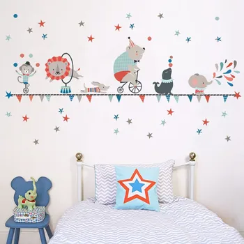 DIY Tegnefilm Cirkus Trup Børn Wall Sticker Dyr Maleri til Baby Værelse Soveværelse Plakater Væg Kunst