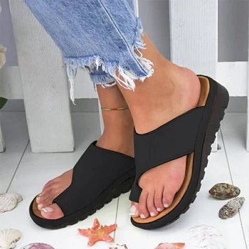 Udendørs Kvinder, Tøfler Comfy Platform Sandal Sko Fødder Korrekte Fortykket Street PU Læder Drop Shipping Flad Sål Sandaler 2020