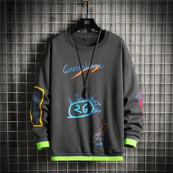 SingleRoad Crewneck Sweatshirt Mænd 2021 Graffiti Patchwork Japansk Streetwear Hiphop Overdimensioneret Sort Hættetrøje Mænd, Sweatshirts