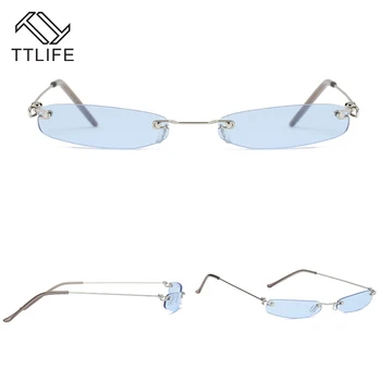 TTLIFE Små Solbriller Kvinder Mænd Brand Designer Uindfattede Smalle Briller Luksus Legering Sol Briller Streetwear UV400 Gafas De Sol