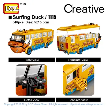 LOZ Mini Blokke Surf And Amfibiske Bus Duck Boat Rejser Bil, scooter Model Pædagogisk Legetøj til Børn byggesten Gaver