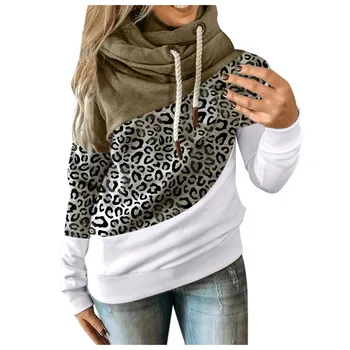 4@ Kvinder Patchwork Trøjer Casual Leopard Kontrast Langærmet Trøjer, Toppe Fleece Dame Overdimensioneret Og Vinter Toppe Sweater