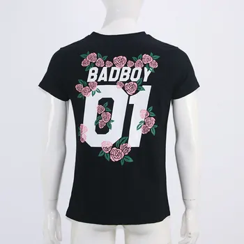 OMSJ Matchende Par Elsker T-Shirts Kvinder 2018 Sommer Mode T-shirts Brev BAD GIRL BAD BOY 01 Blomster Print Tee til kærlighed