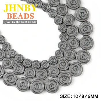 JHNBY Mat Roses Blomster Black Hæmatit 6/8/10MM natursten Flad rund armbånd Løse perler til Smykker at Gøre DIY Resultater