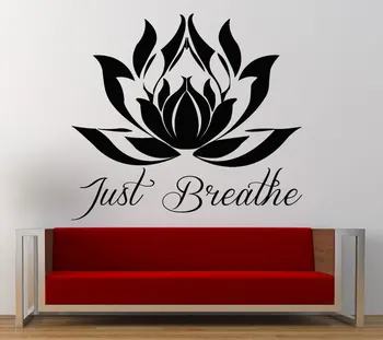 Mandala Blomst vægoverføringsbillede Citater Kun trække vejret Lotus Blomst Wall Stickers Vinyl Buddha Meditation, Yoga Studio Home Decor SYY797