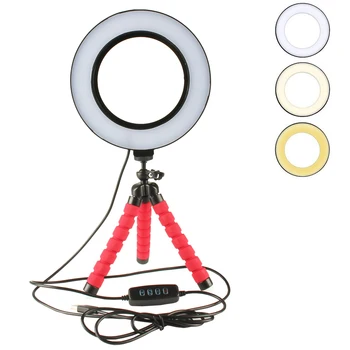 LED Selfie Ring Lyset Dæmpes Med Cradle Hoved Mini Fleksibel Svamp Blæksprutte Stativ Stå For Makeup Video Live Studio Fotog