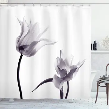 Sort og Hvidt badeforhæng Tæt op Digitalt Mættet Tulip Kronblade med Minimalistisk Falmet Effekt Badeværelse Indretning Sæt med Krog
