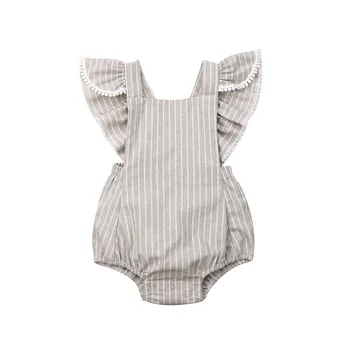 0-24M Nyfødte Baby Piger Stribe Søde Flæsekanter Bodysuit Spædbarn Backless Bow Tie Buksedragt Babygrow Sommer uden Ærmer Tøj Tøj