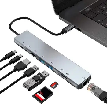 USB-Dockingstation 8 I Type 1-C 4K-RJ45 USB 3.0-TF PD Oplader Hub Adapter Hurtig Oplader-Dock Station HDMI-Kompatibel
