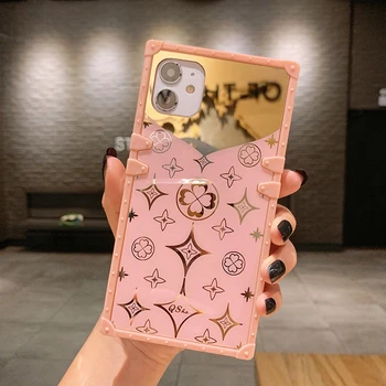 Luksus-Pladsen Søde Kløver Pink Phone Case For iPhone-11 Pro Max 12 Mini X XS-XR 7 8 Plus-Blød Silikone Spejl Dække Ring Holder