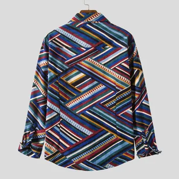 Mode Mænd Corduroy Shirt i Retro Splejsning Stribet Fløjlsbukser Fritid Retro langærmet Skjorte Top Casual Bluse Overdele Camisa