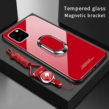 Hårdt Hærdet Glas Med Ringen Holder Snoren Bil Magnetisk cover Til iPhone 12 11 Pro Max X XR XS 8 7 6 6S Plus SE2020