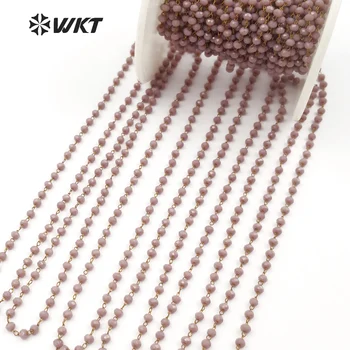 WT-RBC054 WKT Bleg rødlig grå farve rosenkrans kæder 10 meter, en masse facetteret krystal perler & messing tråd viklet nontarnishable