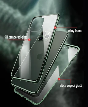 Privatlivets fred Hærdet Glas Magnetisk cover til iphone 11 Pro MAX X XS-XR 8 7 6 6s plus Anti Peep Magnet Metal 360° Beskyttelse Cover