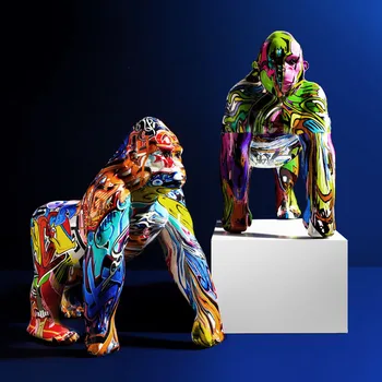 Nordisk Farverigt Graffiti Gorilla Skulptur Dyr Statue Kreative Ornament Retro Figur Boligindretning Tilbehør