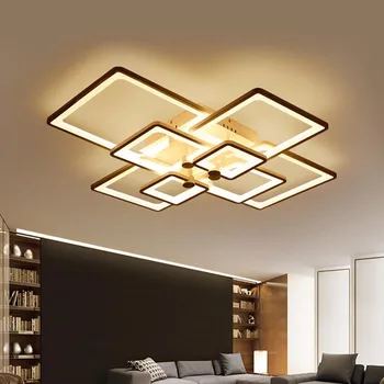 Moderne LED Loft Lysekrone Til Stue Spisestue Lampe Firkantede Sorte Hjem Køkken Armaturer Med Fjernbetjening Soveværelse med Glans