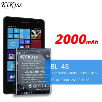 2000mAh KiKiss Lithium-Polymer Genopladeligt Batteri BL-4S Til Nokia 7100S 3600S 7610S X3-02 6208C 2680S BL 4S