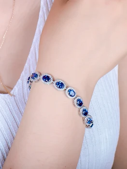 Safir，Blå zircona armbånd，925 sterling sølv armbånd til kvinder， kvinders armbånd smykker， gaver til kvinder，Halloween