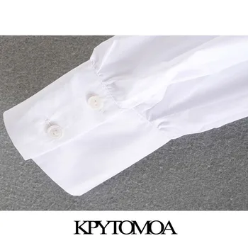 KPYTOMOA Kvinder 2020 Mode Plisseret Hvid Beskåret Bluser Vintage-Pladsen Krave Puff Ærmer Kvindelige Skjorter Blusas Smarte Toppe