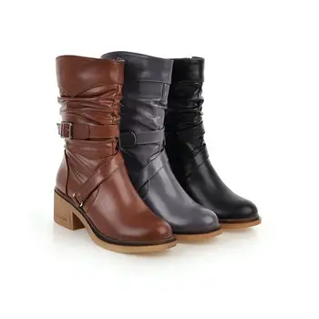 ASILETO brun ankel støvler til kvinder er start i efteråret zip-pladsen hæle western spænde cylinder vinter sko damer bottes S766