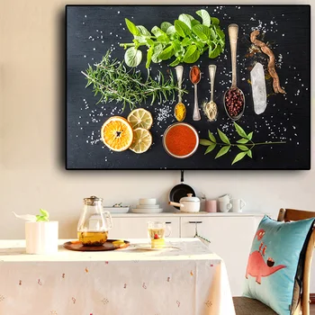 Grøntsager, Frugt, Kerner, Krydderier Køkken Lærred Et Maleri Cuadros Skandinaviske Plakater og Prints Væg Kunst Billedet Stue