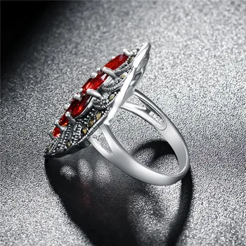 BALMORA Ægte 925 Sterling Sølv med Rød Granat Retro & Elegant Stacking Ringe til Kvinder, der Elsker Fest, Bryllup Mode Smykker Anillos