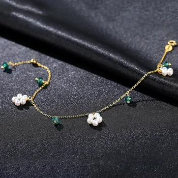 CZCITY Bohemia Mode 925 Sterling Sølv Grøn Perle Naturlige Perle Charms Armbånd til Kvinder Charmerende Party-Armbånd-Smykker
