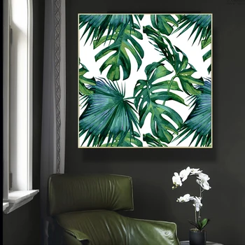 Klassisk Palmeblade Tropisk Jungle Green Lærred Malerier Nordiske Plakat Print Væg Kunst, Billeder, Stue Home Decor Uden Ramme