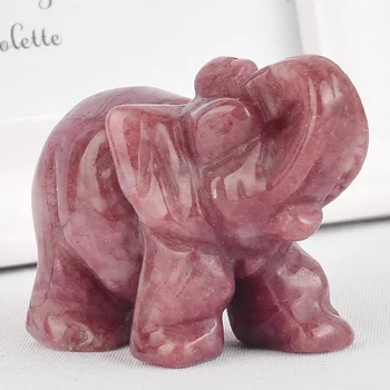 Gemstones Naturlig jordbær mekanisk elefant figur udskåret håndværk mini dyr, healing, krystaller statuer til room dekoration