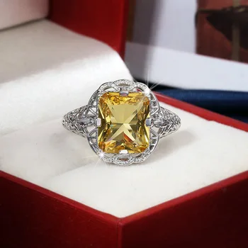 Damer 925 sterling sølv af høj kvalitet moissanite citrin hule bryllup engagement ring high-end smykker luksus damer ring