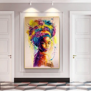 Afrikansk Kunst Abstrakt Afrikansk Pige Lærred Malerier På Væg Kunst, Billeder Kvinde Portræt Plakater Og Prints Hjem Wall Decor