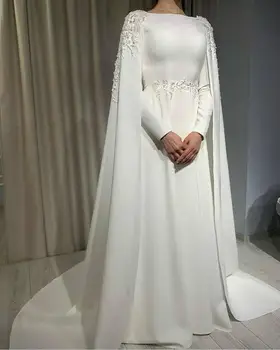 Ny langærmet arabisk Dubai Kjole til bryllupsfest Cape Blonde Pynt Plus Size Satin Vestido De Novia Kvinder, Brude Kjoler