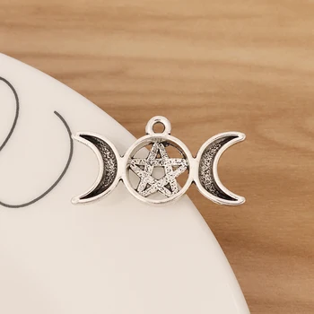 20 Stykker Tibetansk Sølv gardneriansk Pentagram Pentacle Charms Vedhæng Wicca Hedenske 30x16mm