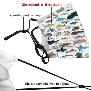 Et Hundrede Fisk Støvtæt Ikke-Disponible Munden Ansigtsmaske Pm2.5 Filtre For Børn, Voksne Fisk, Marine Liv Marine Marine Science