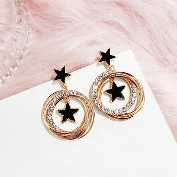Mode Luksus crystal Drop øreringe Runde Stjernede design-tassle øreringe til kvinder Guld smykker femme 2019 oorbellen