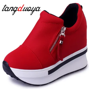 Platform sneakers kvinder sko rød casual sko komfortabel platform sko hæle sort kanvas sko kvinder usynlige wedge sneaker